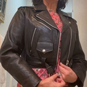 Vintage Vanguard Black Leather Motorcycle Jacket-Medium